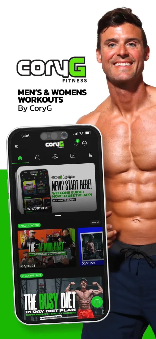 CoryG Fitness app home screen