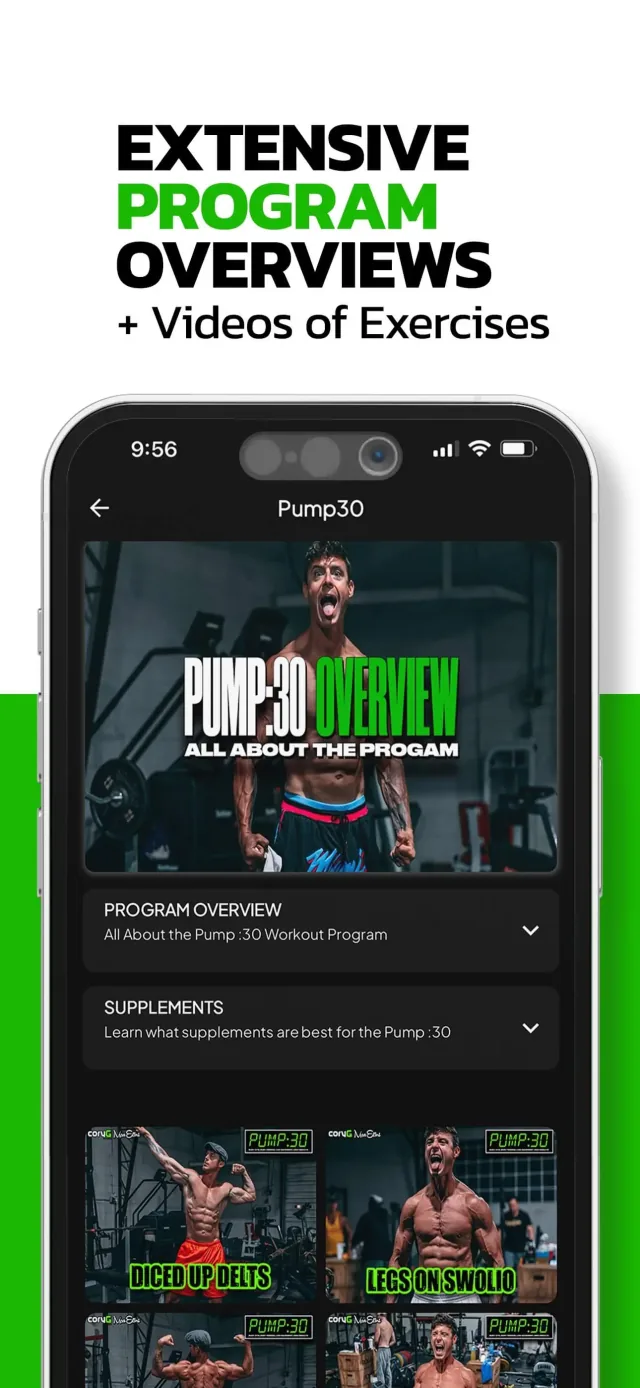Pump:30 program screen in the CoryG Fitness app